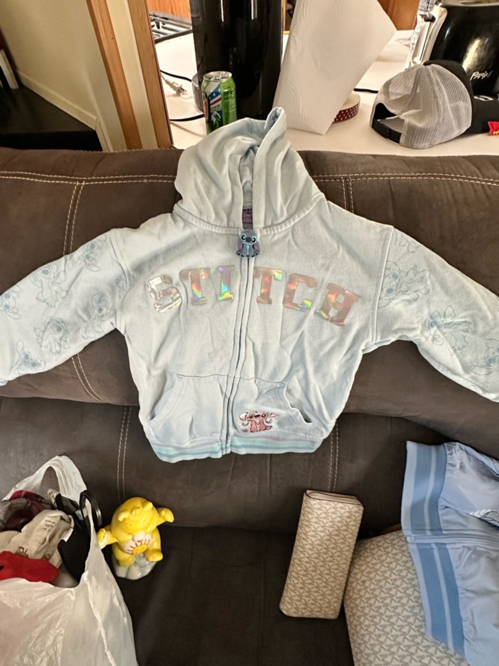 Disney Light Blue Kids Zip Hoodie with Holographic Lettering